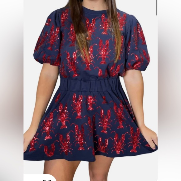 NEW QUEEN OF SPARKLES crawfish dress in navy & red - Picture 1 of 2